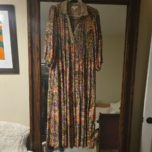Umgee Floral and Leopard Long Sleeve Dress